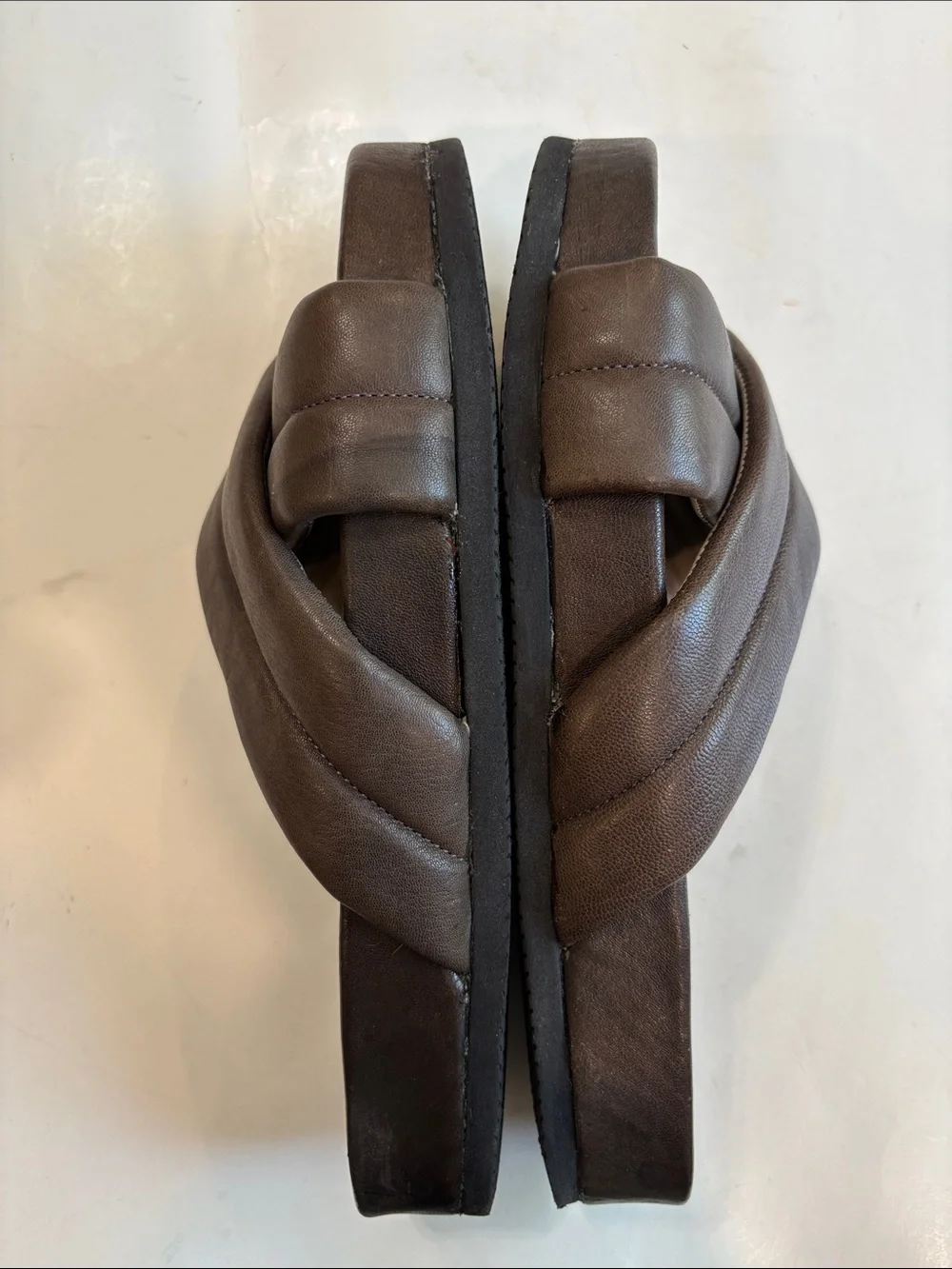The Last Conspiracy Brown Leather Cross Strap Slides Sandals EU 40 Minimalist - Picture 7 of 13